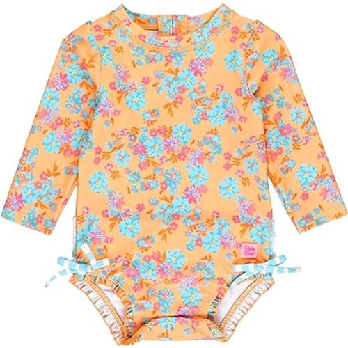 RuffleButts® Girls UPF 50+ Sun Protection Long Sleeve One Piece Swimsuit with Zipper