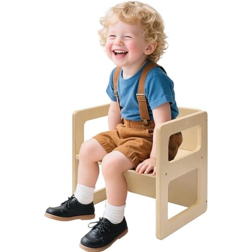FUNLIO Height Adjustable Montessori Weaning Chair for Age 1-3, Quality Solid Wooden Chair, for Eating/Reading/Playing,Montessori Furniture with CPC Certified - Natural