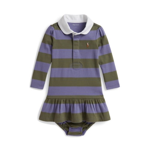 Kids' Striped Cotton Rugby Dress with Bloomers
