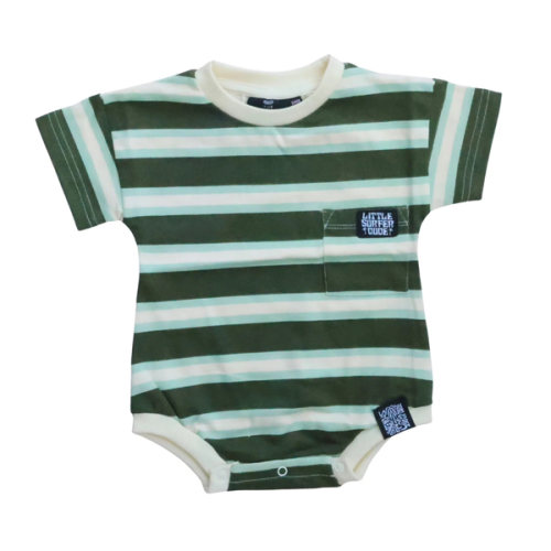 Little Surfer Dude Green Stripe Bubble Romper