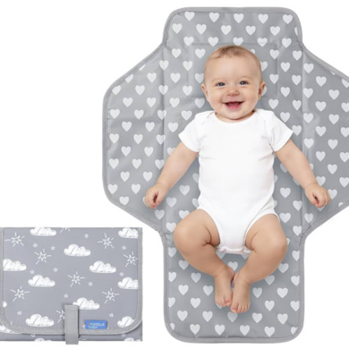 Baby Portable Changing Pad Travel - Waterproof Compact Diaper Changing Mat with Built-in Pillow - Lightweight & Foldable Changing Station, Newborn Shower Gifts
