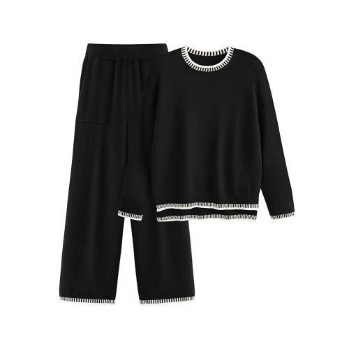 PRETTYGARDEN Women's 2 Piece Knit Sweater Outfit Casual Long Sleeve Pullover Wide Leg Pants Tracksuit Loungewear Set