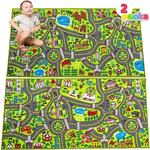 JOYIN 2 Pack Playmat City Life Carpet for Kids Age 3+, Jumbo Play Room Rug, City Pretend Play