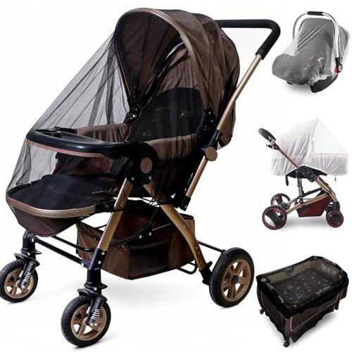 Durable Baby Stroller Mosquito Net (2 Pack) - Universal Elastic Edge Mesh Cover for Bassinets, Cradles, Playards, Car Seats & Mini Cribs | Breathable Travel Essential Newborn Protection (Black+White)