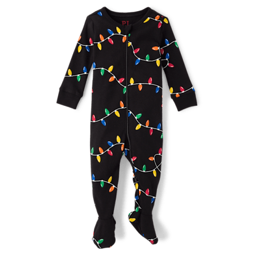 Baby Matching Family Christmas Lights Snug Fit Cotton Footed One Piece Pajamas - Black
