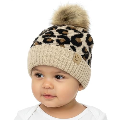 Funky Junque Baby Pom Pom Beanie – Soft Knit Infant Winter Hat for Baby Girls & Boys, Cozy Warm Newborn Beanie 0–12 Months