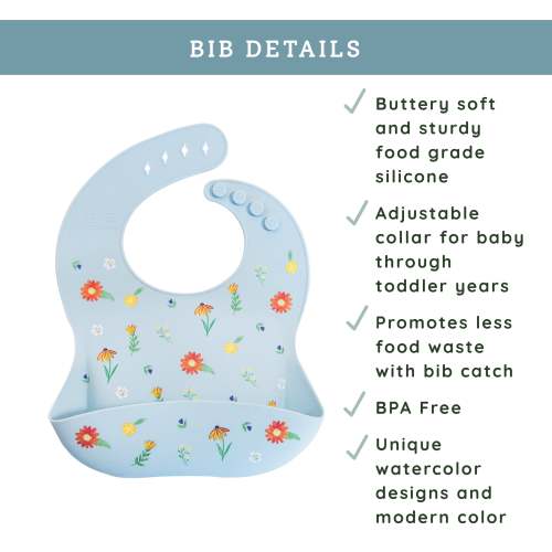 Silicone Bib Wildflower Chambray Blue – Austin Baby Collection