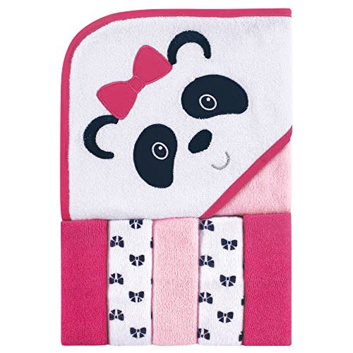 Luvable Friends Unisex Baby Hooded Towel with Five Washcloths, Panda, One Size