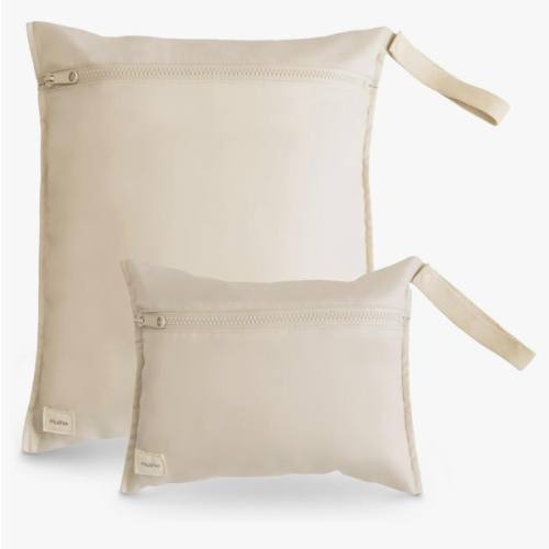 mushie Water Resistant Wet Bags | Large & Small Reusable Storage Bag for Baby Items and Travel | Zippered Pockets with Handle | Machine Washable, Set of 2 (Fog)