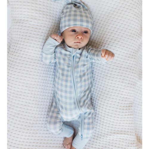 Blue Gingham Zipper Romper – In My Jammers