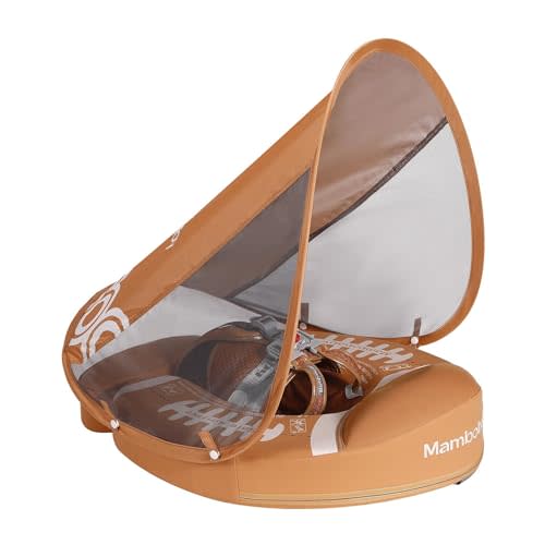 Mambobaby No-Flip Baby Pool Float with Canopy & Tail Non-Inflatable Swim Float for Infants, Pearl-Foam, UPF 50+ & Adjustable Safety Five-Way Harness, Skin-Friendly for Boys Girls 3-24 Months