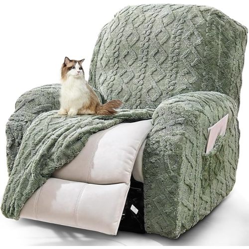 JOKIVTOU Recliner Chair Covers 4-Pieces Reclining Chair Slipcovers with Pocket& Elastic Bottom, Soft Feel Fitted Lazy Boy Sofa Couch Cover Washable, Stretch Recliner Furniture Protector