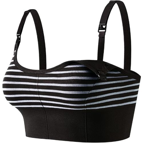 Women's Seamless Nursing Bra, Contrasting Striped Double-Layer no Breast pad, Multiple Sizes S-XXL Women's Nursing Bra
