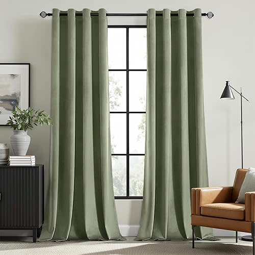MIULEE Velvet Curtains Sage Green Elegant Grommet Curtains Thermal Insulated Soundproof Room Darkening Curtain/Drapes for Classical Living Room Bedroom Decor 52 x 84 Inch Set of 2