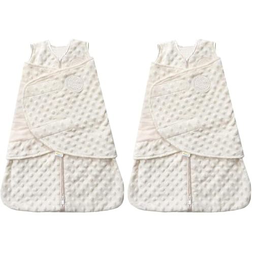 HALO Sleepsack Swaddle, 3-Way Adjustable Swaddle Blanket, TOG 3.0, Velboa Plush Dots, Cream, Newborn, 0-3 Months (Pack of 2)