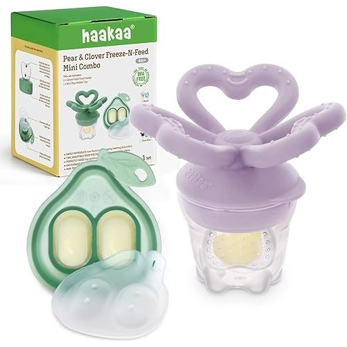 Haakaa Clover Baby Fruit Feeder Teether & Mini Freezer Nibble Tray – BPA-Free Silicone Breastmilk Popsicle Mold for Baby Teething Relief & Self-Feeding, 4M+ (Lavender)