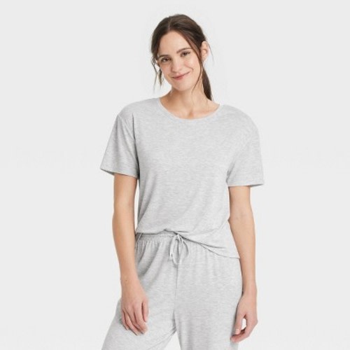 Women's Cooling Jersey Pajama T-Shirt - Auden™ Gray M: Midweight Knit, Short Sleeve, Crew Neck, Pullover, Machine Washable