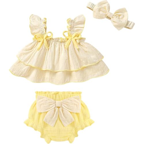 YOUNGER TREE Baby Girl Clothes Infant Ruffle Tops Dress Shorts Set Bloomers Toddler Sleeveless Summer Outfits with Headband