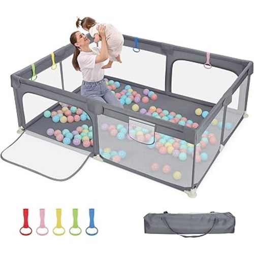 Dripex Large Baby Playpen 71×59 Inch, Large Playpen for Babies and Toddlers- Indoor & Outdoor Kids Safe Play Yard, Soft Breathable Visible Mesh, Anti-Fall & Anti-Slip Design Baby Fence, Light Grey