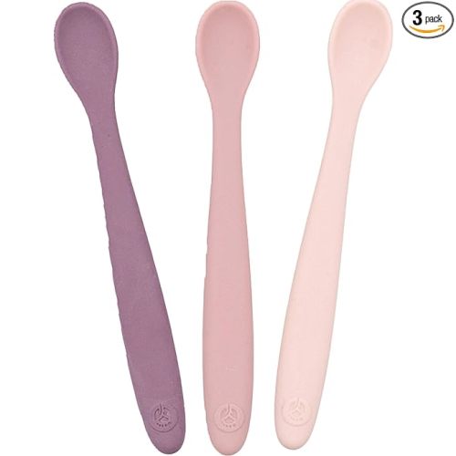 WeeSprout Silicone Baby Spoons - First Stage Infant Feeding Utensils With Soft-Tip, Bendable Kitchenware for Parent & Self-Feeding, Ultra-Durable, Dishwasher Safe, Travel Case, Set of 3