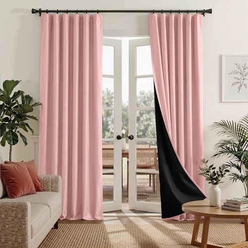 RYB HOME 100% Blackout Pink Curtains for Girls Bedroom 84 inches Long