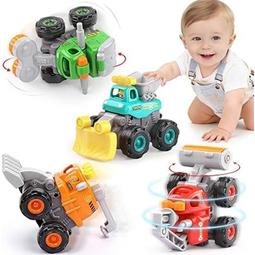 Baby Boy Toys Cars, Push and Go Cars for Kids, Friction Powered Stunt Trucks, 4PCS Construction Vehicles Baby Toys for 2 3 4 5 Years Old Boys Girls, Birthday for Toddler Age 2-3