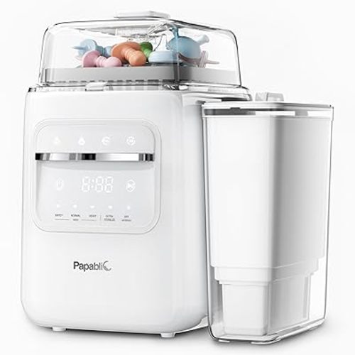Papablic SafeguardPlus Baby Bottle Washer with Water Purification, 8 Bottles Capacity, 12-Min Fast Wash, 360° Deep Clean Bottle Washer &Sterilizer &Dryer for Bottles, Pump Parts, Baby Essentials