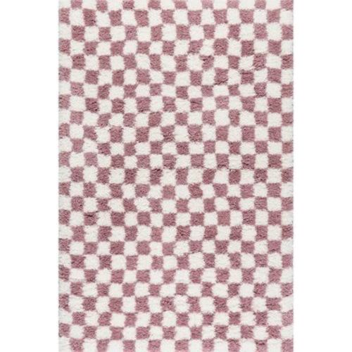Nuloom Adelaide Mid-Century Checkered Shag Area Rug, 4' x 6', Pink
