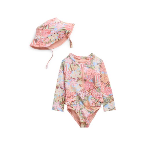 Long Sleeve One-Piece Rashguard Swimsuit & Hat Set (Women) | Nordstromrack