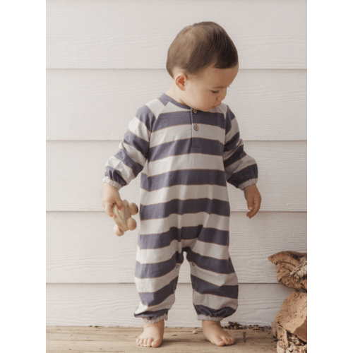 Henley Jumpsuit Sage Stripe 3-6 months