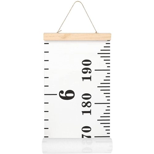 Mibote Baby Growth Height Chart Handing Ruler Wall Decor for Kids, Canvas Removable Height Growth Chart 79" x 7.9" (Black & White)