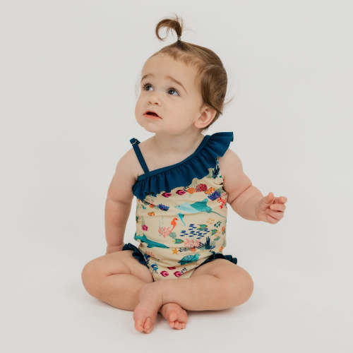 Coral Reef Ruffle Leg One Piece Girls Swimsuit – Emerson and Friends