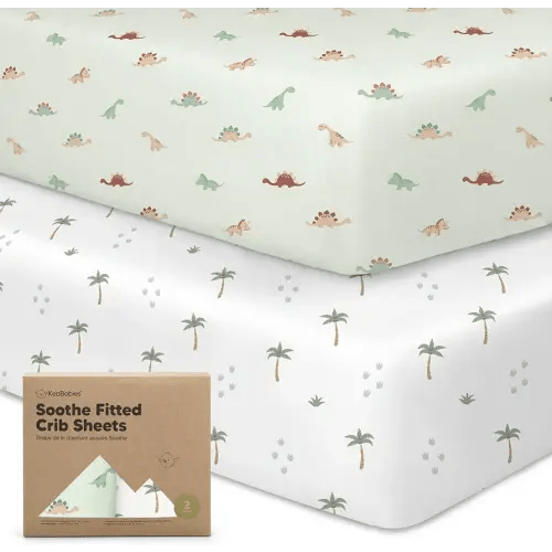 KeaBabies 2-Pack Organic Crib Sheets for Boys, Girls - 52x28 Fitted Crib Mattress Sheet Neutral, Breathable Jersey Cotton Cover for Baby Bed, Toddler Mattress, Soft & Cute Prints (Roarsome)