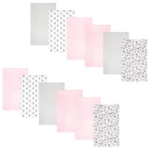 Hudson Baby Girl Cotton Poly Flannel Burp Cloths Bundle 12-Pack, Pink Primrose, One Size