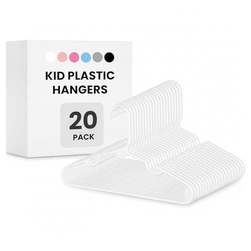InfiniPower 20-Pack Kids Plastic Hangers, 11.5" Non-Slip & Space-Saving Hangers for Toddler & Infant Clothes, Shirts, Pants, Coats, Skirts, White