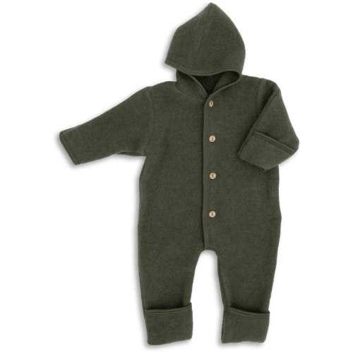 Wool Hooded Baby Overall With Buttons and Cuffs, IVN Best | Reed Mélange by Engel Natur