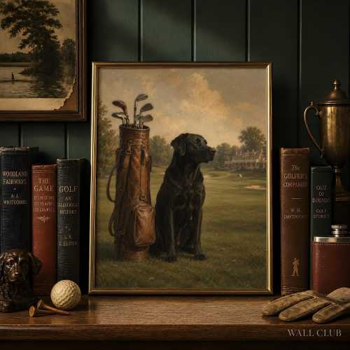 Black Labrador Golf Wall Art, Vintage Golf Decor, Country Club Dog Painting, Physical Print 137