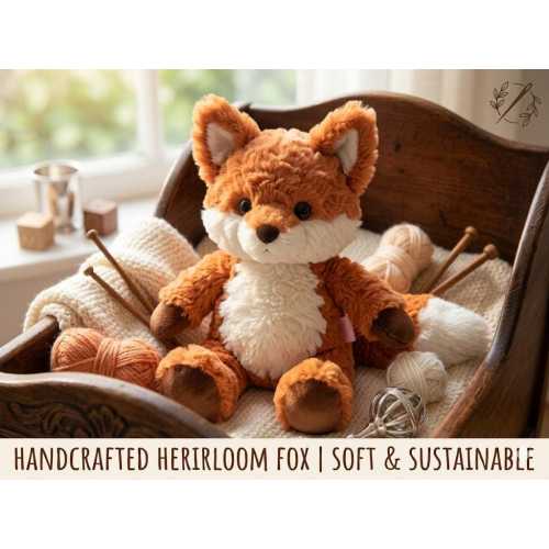 Handcrafted Heirloom Fox Plush – Soft Faux Fur Woodland Nursery Decor