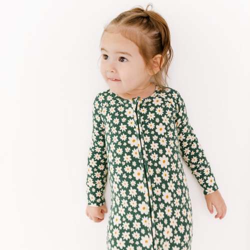 Green Floral Small Ribbed Zip Romper 3-6M