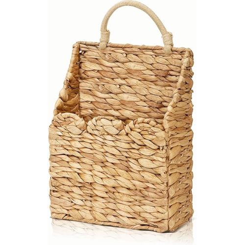 Wicker Hanging Baskets Scalloped Wall Baskets Decor Handmade Woven Hanging Basket Foldable, for Front Door Home Garden Pantry Farmhouse Rustic Decor