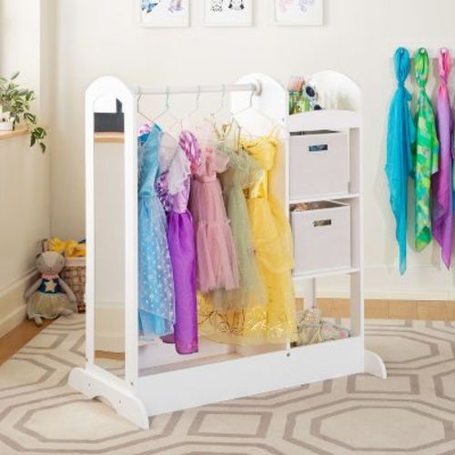 Guidecraft See and Store Dress Up Center: Kids' Pretend Play Clothes and Costume Armoire with Clothing Rack Storage and Mirror