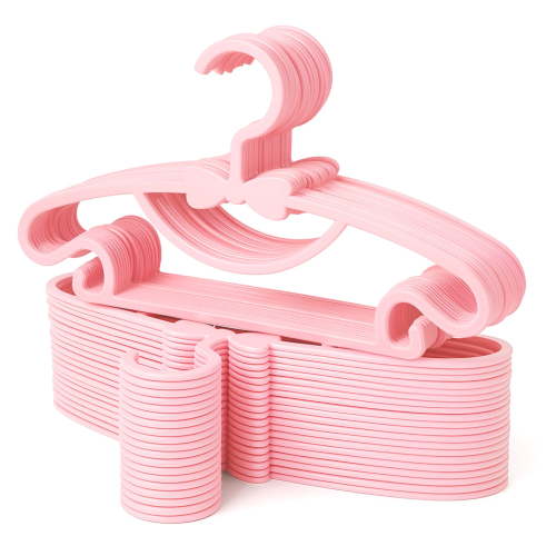 KABOER 50 Pack Plastic Baby Hangers, Pink Hangers Ultra Thin Space Saving, Durable Plastic Kids Hangers, Non-Slip Laundry Infant Hanger for Newborn Toddler Clothes