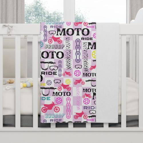 Dirtbike Girl Design Fleece Baby Blanket, Moto Baby Blanket, Motocross Baby Blanket, Dirt Bike baby blanket, Gift for moto baby