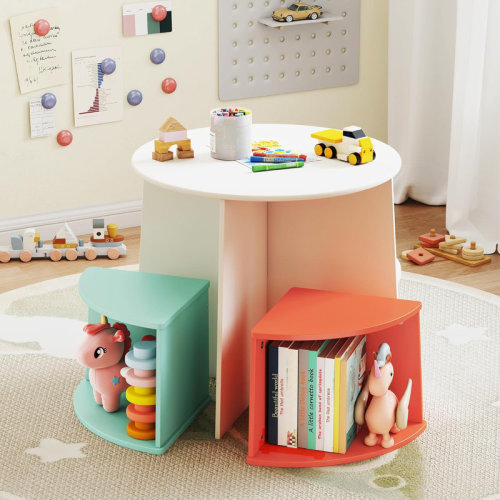 Isabelle & Max™ Kids Table and Chair Set with 4 Storage Stools, Round Children Multi-Activity Table with Nesting Design for Play/Art/Read, Toddler Table and Chairs Set for Playroom, Nursery, Home | Wayfair