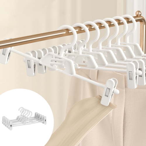 PONPRNGY 5 Pack Pants Skirt Hangers with Clips, Plastic Trousers Hanger for Jeans Non Slip Women Shorts Hangers Saving Space Clothing Hanger for Adult, Men, Children, Kid, Baby