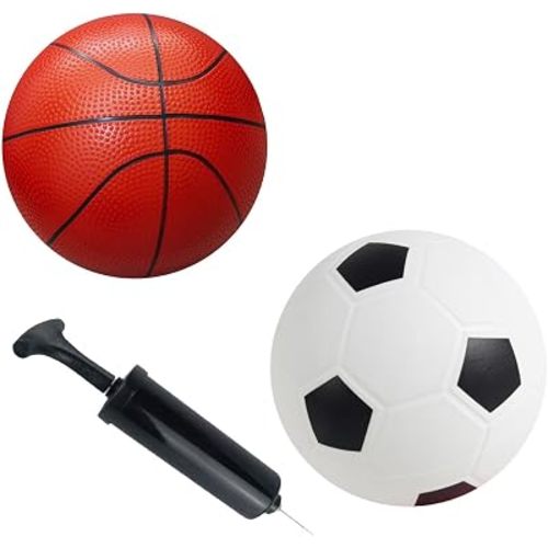 Sports Balls with Hand Pump for Kids and Toddlers - (Pack of 2) 6-Inch Diameter Rubber Sport Ball Set Includes Soccer Ball Basketball for Fun Outdoors and Backyard
