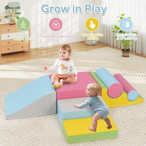 Gymax 7 Pcs Toddler Climbing Blocks w/Hook Loop Fasteners Waterproof - Multi