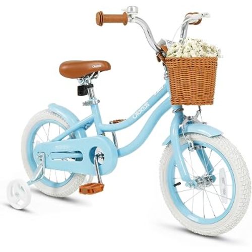 Olakids Kids Bike, 12 14 16 18 20 Inch Toddlers Bike with Training Wheels Rattan Basket Safety Bell Adjustable Seat and Handlebar for Girls Boys