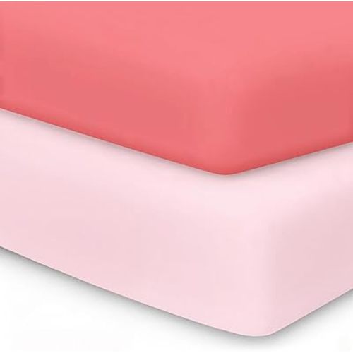 MIMINESTBABY Comfort Crib Sheets Girl: Soft Fitted Crib Sheet That Stays Put, Universal Fit for 28x52 Crib Mattresses, Hypoallergenic with a Calming Effect, 2-Pack Solid Pink