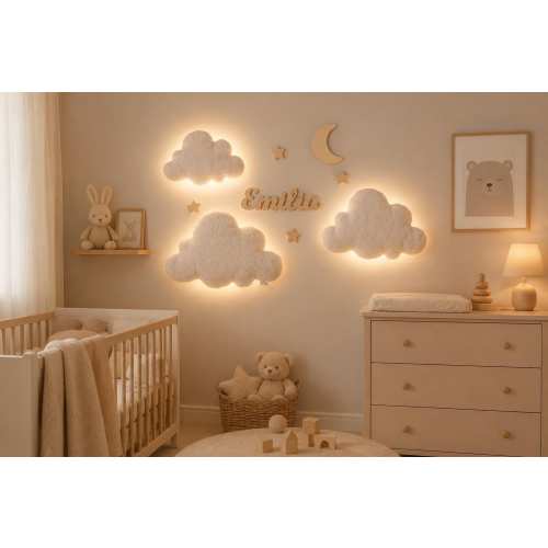 Juego de lámparas de pared con diseño de nubes, decoración de luna y estrellas para la habitación del bebé, luz nocturna para la habitación infantil.